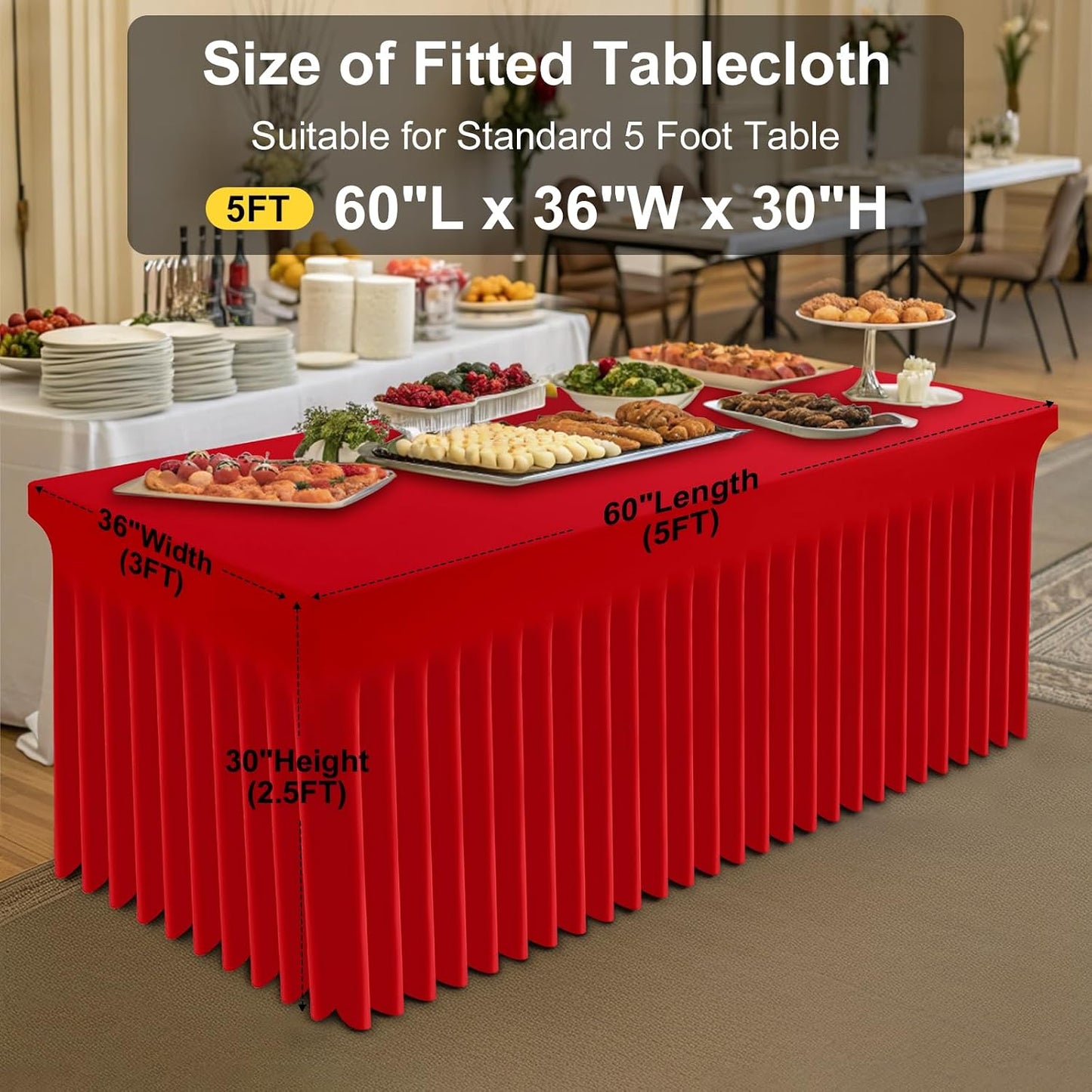 Spandex Tablecloth, Elastic Fitted Stretch Tablecloth for 6FT Rectangle Tables, Waterproof Washable Table Cover Skirt for Outdoor, Wedding, Banquet & Parties (Black, 72Lx30Wx30H Inch) - Colors B