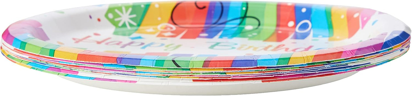 Multicolor Rainbow Ribbons Birthday Paper Party Hats (Pack Of 8) - Vibrant Paper Hats, Perfect For Kids & Adults - One Size Fits All
