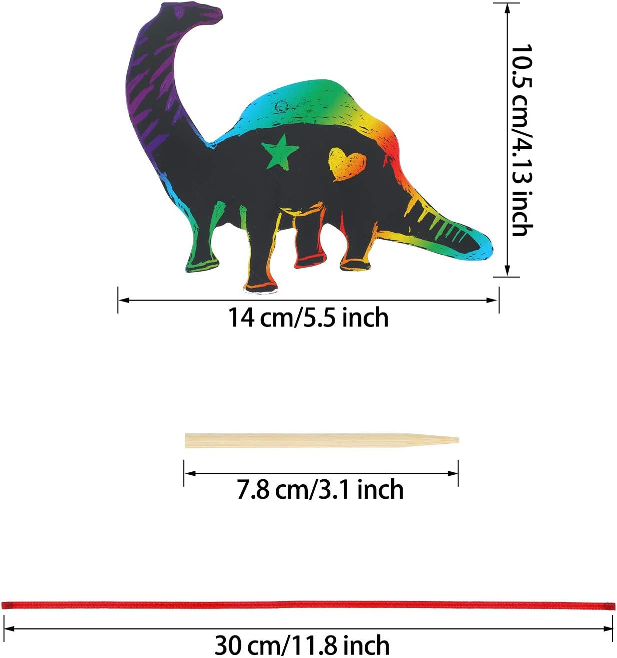 120pcs Scratch Dinosaur Craft Art Kits for Kids with 48 Scratch Dinosaur Paper24 Wooden Styluses and 48 Ribbons for Theme Birthday Party Game Supplies