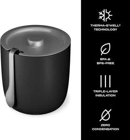 Stainless Steel Ice Bucket with Tongs, 68oz Capacity, Teakwood Pattern Finish, Triple-Layer Vacuum Insulated to Keep Ice Colder Longer, BPA-Free Barware