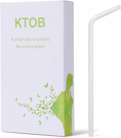 KTOB 200 Count Eco-friendly Bendable Compostable PLA Straws | 8.25" Plasticless Biodegradable Flexible Drinking Straws